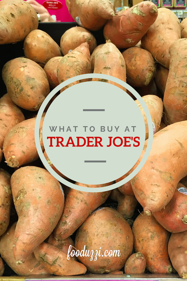 sweet potatoes with what to buy at trader joes written on it