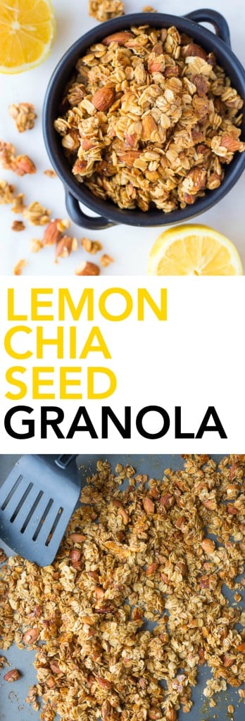 Lemon Chia Seed Granola: super crunchy and full of addictive clusters! This granola is vegan, gluten free, and made from only 8 healthy ingredients! || fooduzzi.com recipe