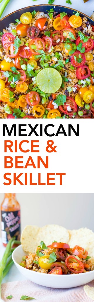 Mexican Rice and Bean Skillet: This easy gluten free, vegetarian, and vegan 20-minute meal is full of fresh and exciting flavors! || fooduzzi.com recipe