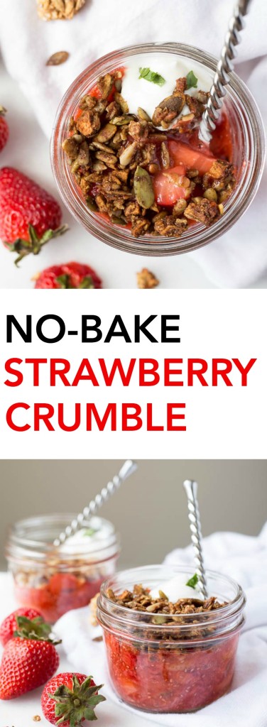 No-Bake Strawberry Crumble: An easy, vegan, and gluten free crumble full of fresh fruit and chia seeds! Requires only 5 ingredients! || fooduzzi.com recipe