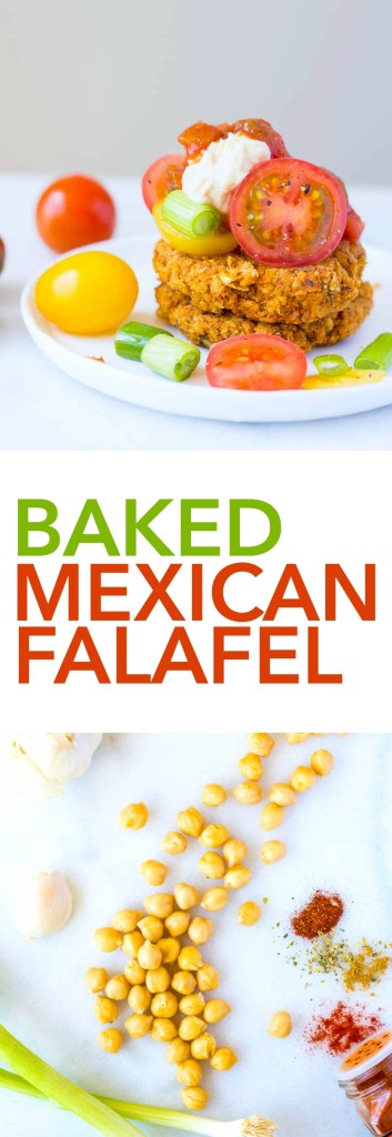 Mexican Falafel: These gluten free and vegan homemade falafel are baked until crispy and full of fresh flavors! Perfect for a Meatless Monday dinner! || fooduzzi.com recipe