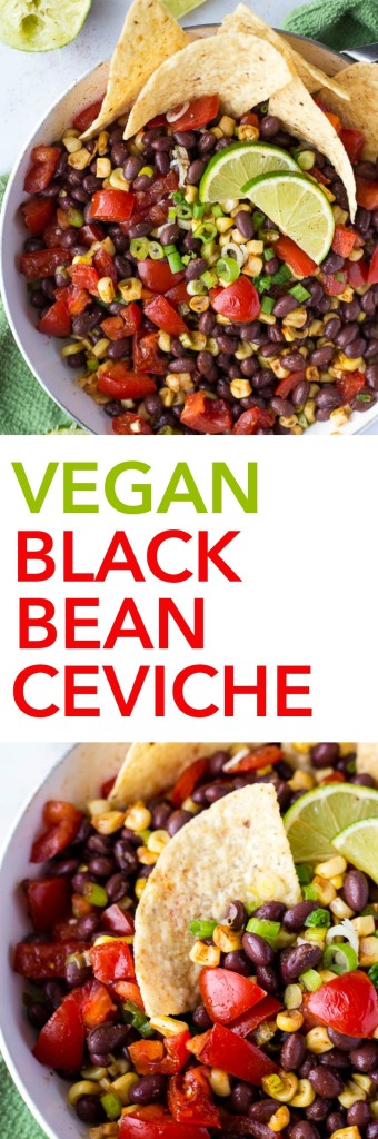 Vegan Black Bean Ceviche: A fresh, flavorful, gluten free, and plant-based ceviche that takes only 15 minutes to prepare! Serve it with tacos, with tortilla chips, or in lettuce wraps! || fooduzzi.com recipe