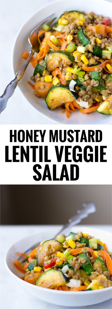 Honey Mustard Lentil Vegetable Salad: full of healthy vegan and gluten free ingredients! The perfect easy plant-based entree for summer! || fooduzzi.com recipe