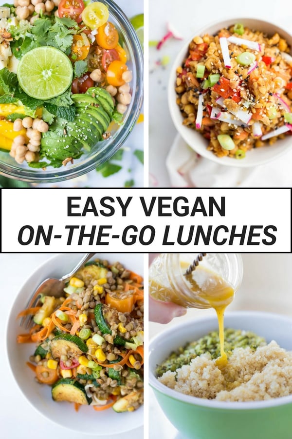 recipe collage with easy vegan on-the-go lunches