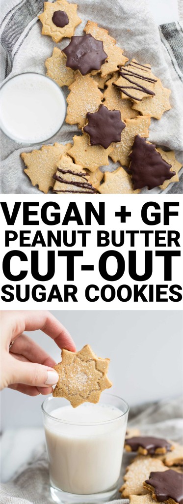 Peanut Butter Cut-Out Sugar Cookies (vegan & gluten free): These vegan & gluten free cut-out sugar cookies are perfect for the holidays! They're packed with nut butter flavor and super soft and chewy! Made with almond flour and coconut flour. || fooduzzi.com recipe