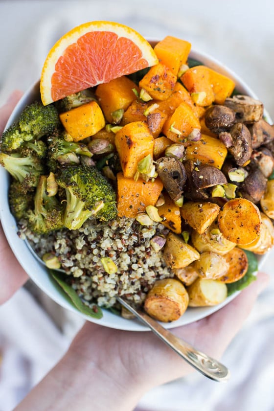 Roasted Veggie Grain Bowls with Citrus Dressing Fooduzzi