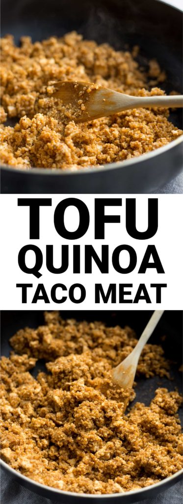 Vegan Tofu Quinoa Taco Meat: A vegan taco meat replacement! It's naturally gluten free and is ready in about 10 minutes! || fooduzzi.com recipe