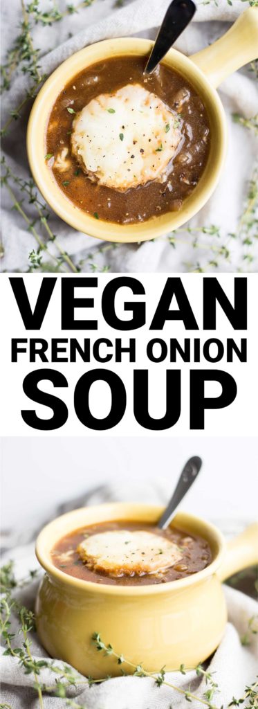 Vegan French Onion Soup: The classic sweet and savory soup...made vegan! Warm, comforting, and perfect for a cold winter night. || fooduzzi.com recipe
