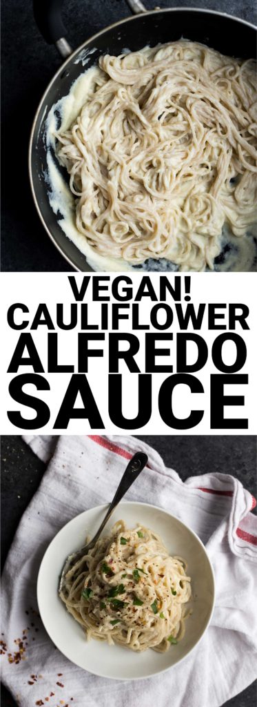 Creamy Vegan Cauliflower Alfredo Sauce: a healthy and dairy-free alfredo sauce! Naturally gluten free and vegan, and made with less than 10 ingredients! || fooduzzi.com recipe