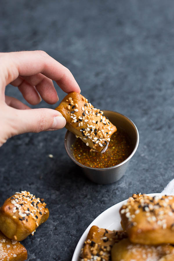 Easy Gluten Free & Vegan Soft Pretzel Bites are soft and chewy and so flavorful. The topping possibilities are endless! || fooduzzi.com recipe