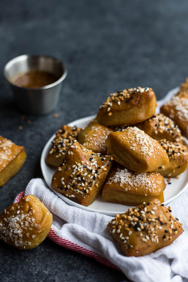 Easy Gluten Free & Vegan Soft Pretzel Bites are soft and chewy and so flavorful. The topping possibilities are endless! || fooduzzi.com recipe