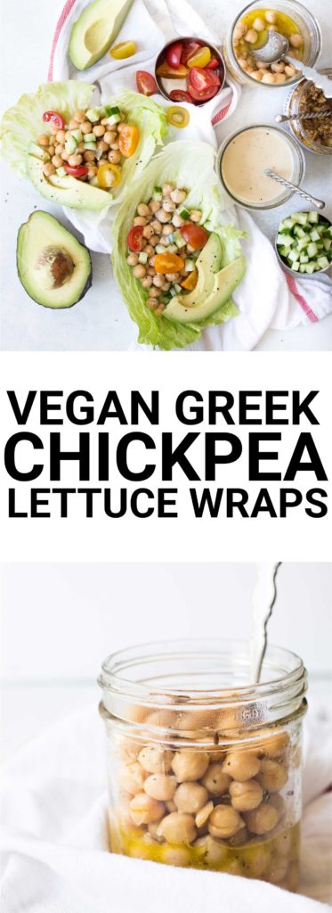 Vegan Greek Chickpea Lettuce Wraps: seriously fresh and flavorful! This 20 minute meal is totally healthy and perfect for spring and summer! || fooduzzi.com recipe