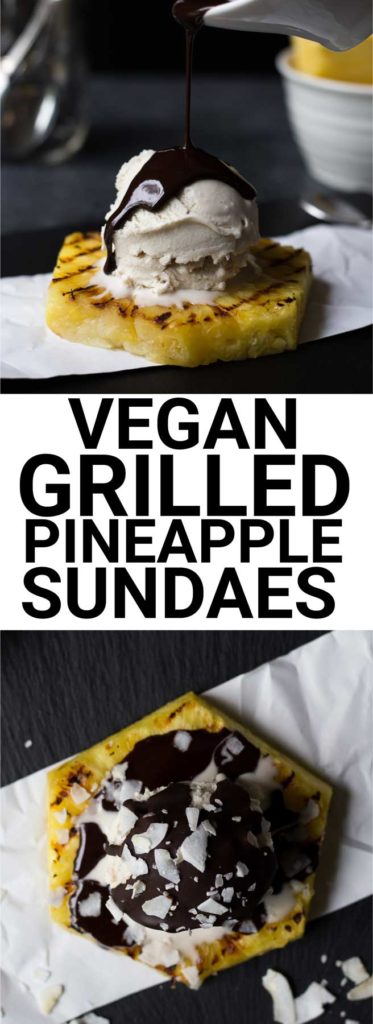 Vegan Grilled Pineapple Sundae: A super simple ice cream treat perfect for summer! Naturally gluten free and vegan, and easy to make for a crowd! || fooduzzi.com recipe