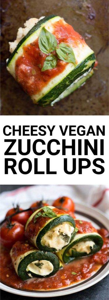 Cheesy Vegan Zucchini Roll Ups: These Cheesy Vegan Zucchini Roll Ups are light and flavorful and perfect for a spring and summer dinner. Naturally vegan and gluten free! || fooduzzi.com recipe