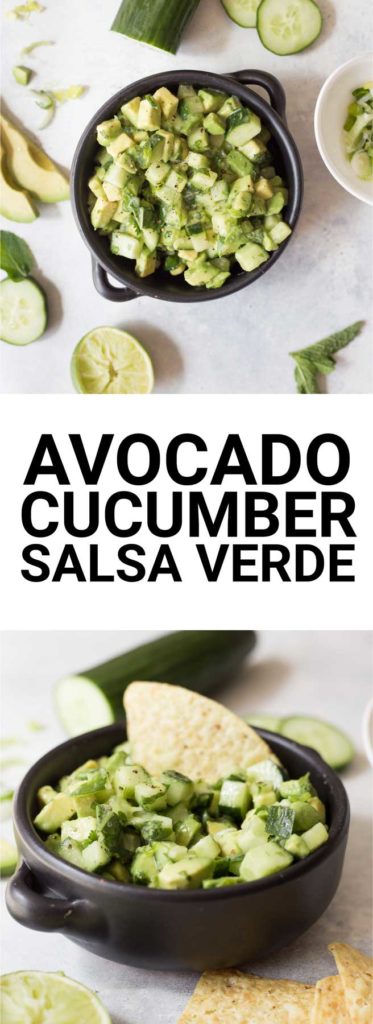 Avocado Cucumber Salsa Verde: An easy, fresh, and raw salsa verde made without tomatillos! Made with summery ingredients like mint, cilantro, avocado, cucumber, and lime! || fooduzzi.com recipe