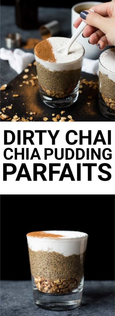 Dirty Chai Chia Pudding Parfaits: These chia pudding parfaits are beautiful, delicious, and filling! Naturally gluten free and vegan, you'll love the flavors of coffee and chai in this recipe! || fooduzzi.com recipe