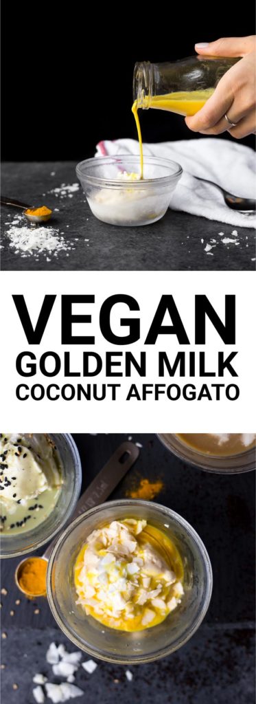 Vegan Golden Milk Coconut Affogato: A beautiful, refreshing sweet treat using the trendiest spice: turmeric! Naturally vegan and gluten free. || fooduzzi.com recipe