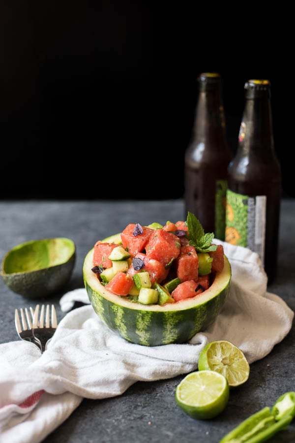 Simple Watermelon Avocado Herb Salad: a quick, fresh, no-cook salad perfect for summer! Naturally gluten free and vegan. || fooduzzi.com recipe