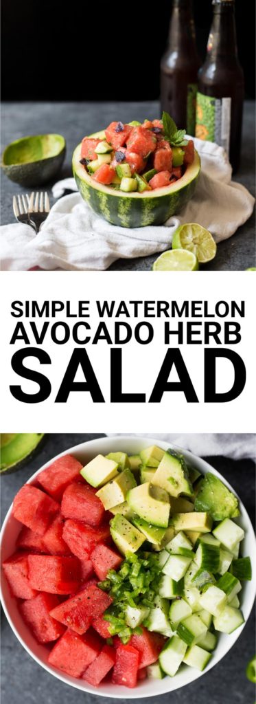 Simple Watermelon Avocado Herb Salad: a quick, fresh, no-cook salad perfect for summer! Naturally gluten free and vegan. || fooduzzi.com recipe