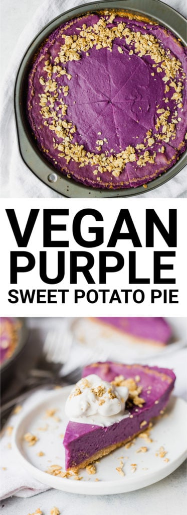 Vegan Purple Sweet Potato Pie: rich, creamy, and 100% plant-based! A healthy Thanksgiving or Christmas dessert! || fooduzzi.com recipe