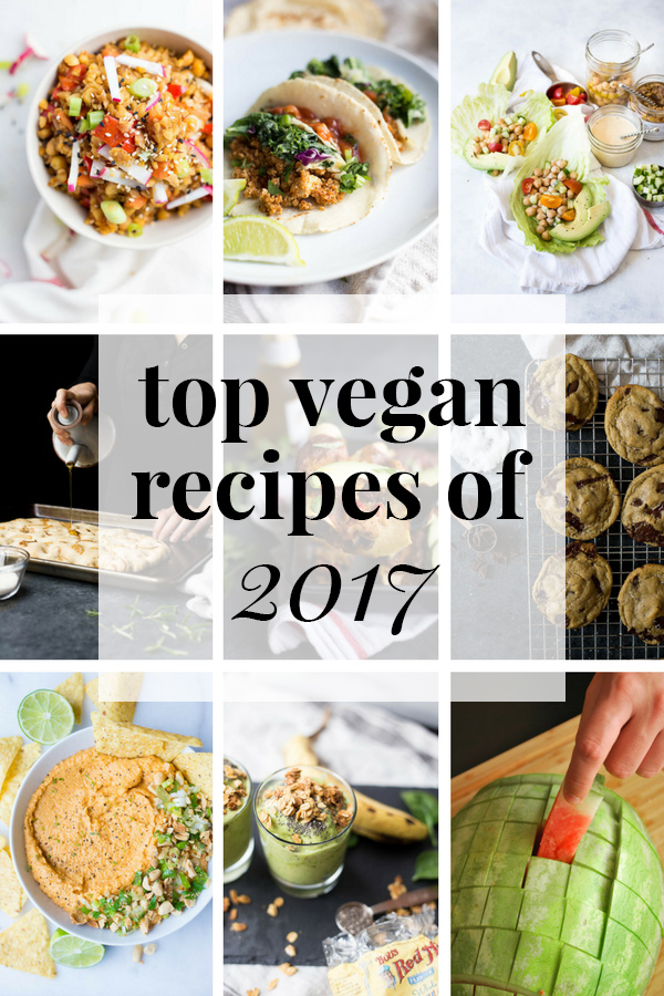 Top Vegan Recipes of 2017: My favorites, your favorites, and what's to come next year! Included: cookie dough bars, vegan taco meat, homemade bread, veggie burgers, and more! || fooduzzi.com recipe