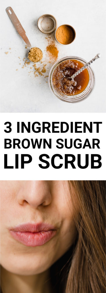 collage with lip scrub ingredients and freshly scrubbed lips