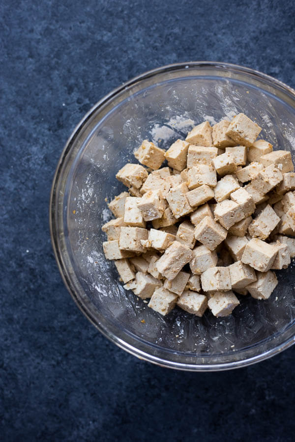 uncooked tofu in a bowl
