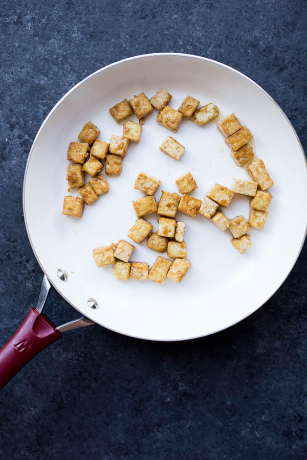 crispy tofu in a pan