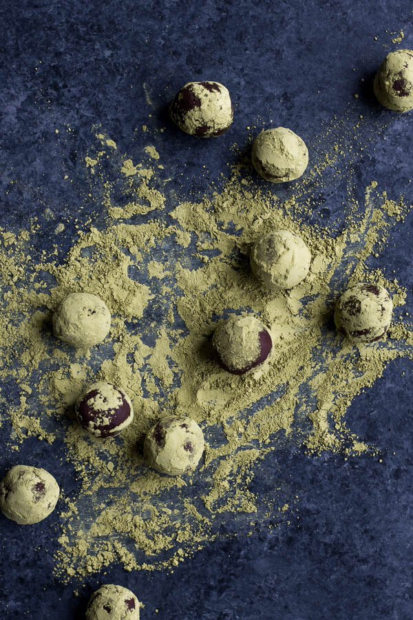 chocolate truffles rolled in matcha