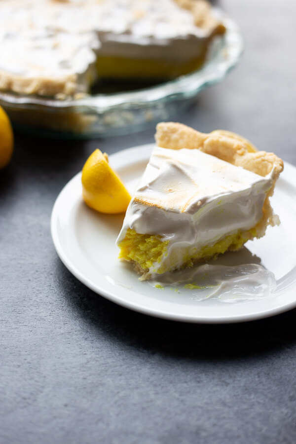 a slice of vegan lemon meringue pie