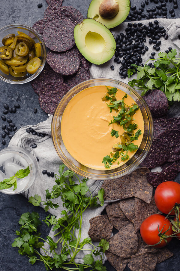 vegan queso with nacho ingredients