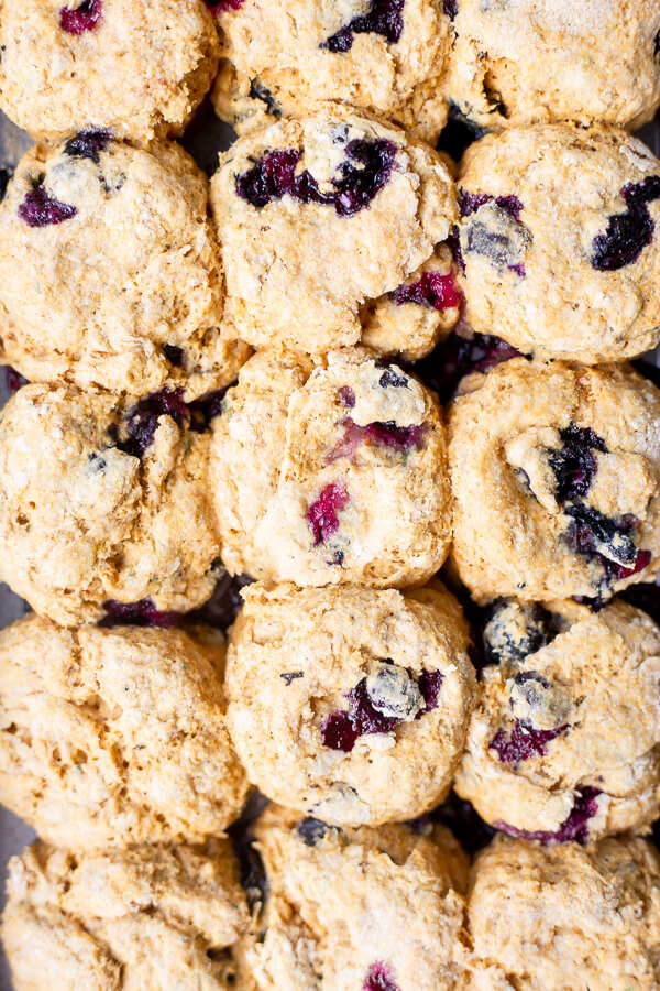 close-up of blueberry lemon thyme vegan biscuits