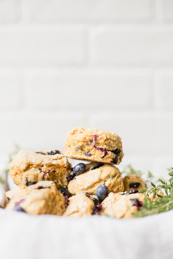 a stack of blueberry lemon thyme vegan biscuits