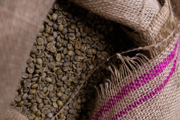 raw coffee beans in a bag
