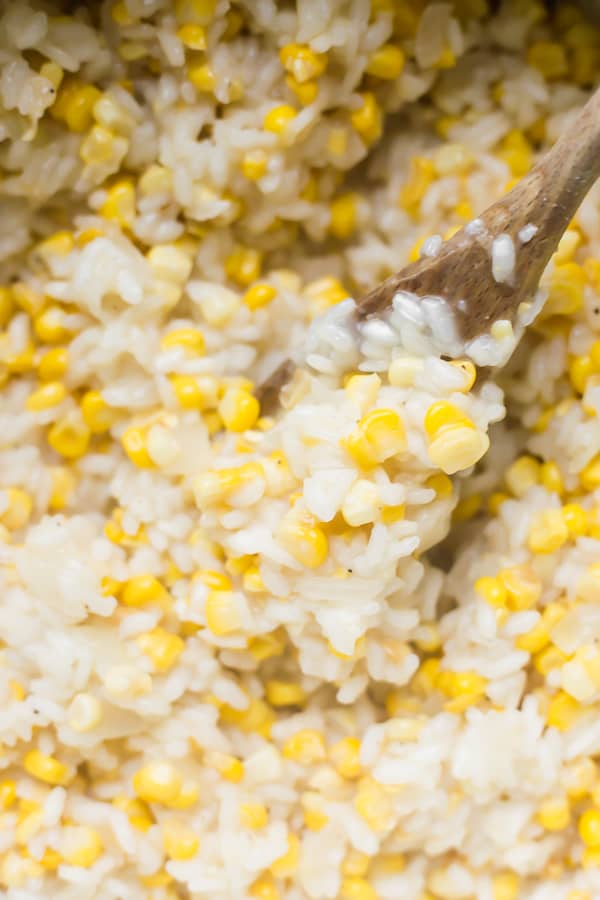 a close-up image of corn water risotto