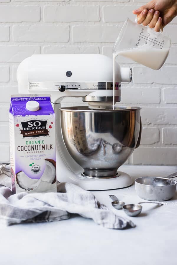 White stand mixer with coconutmilk