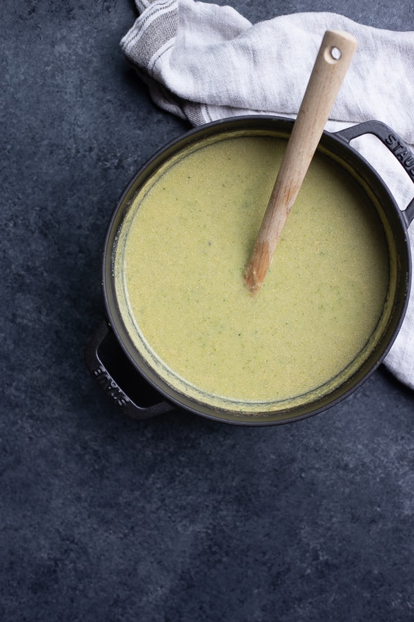 a pot of broccoli soup