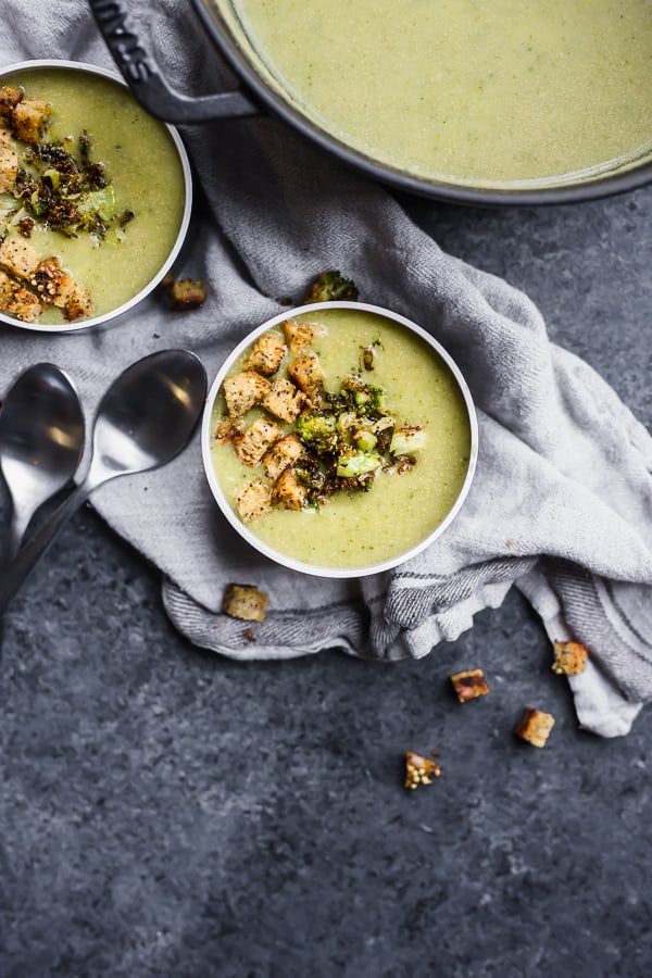 bowls of broccoli soup