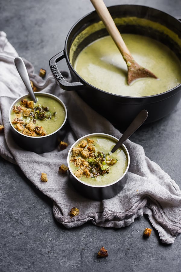 bowls of broccoli soup