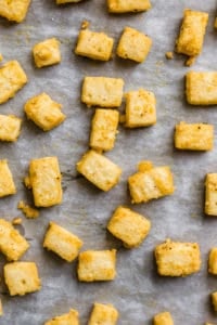 baked tofu on a baking sheet