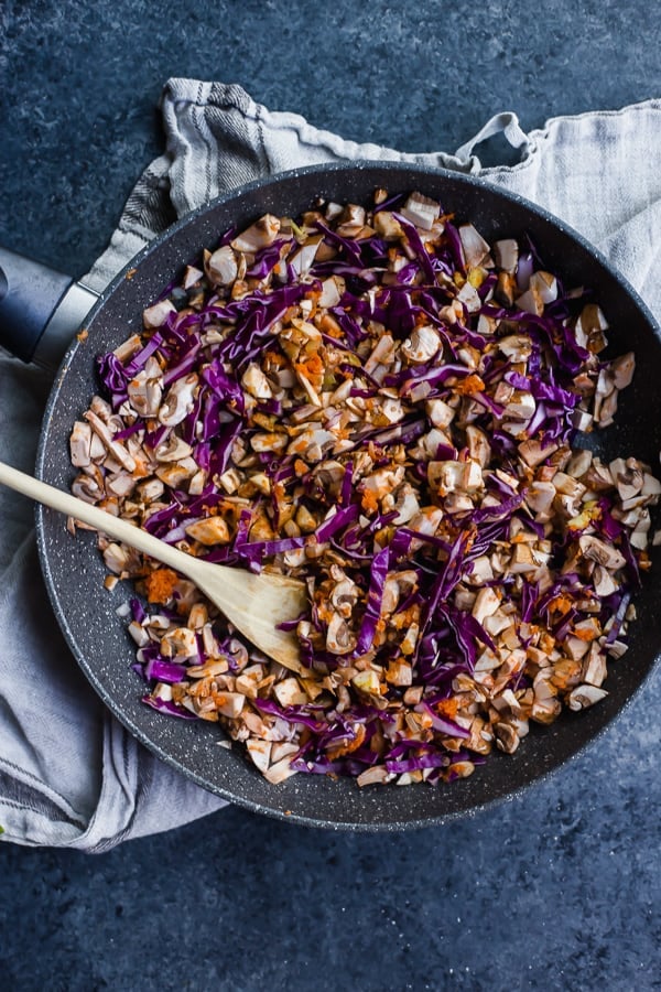 vegetable potsticker filling in a pan