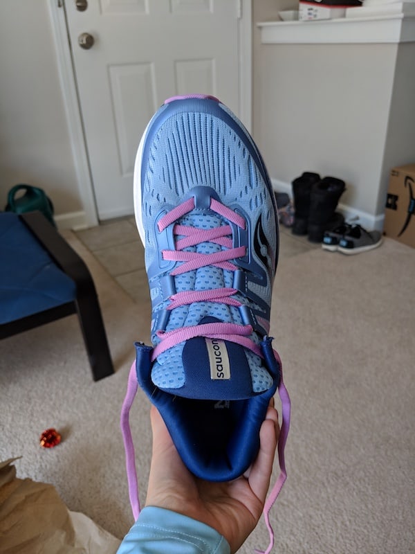 Blue and Pink Saucony Women's Ride ISO 2