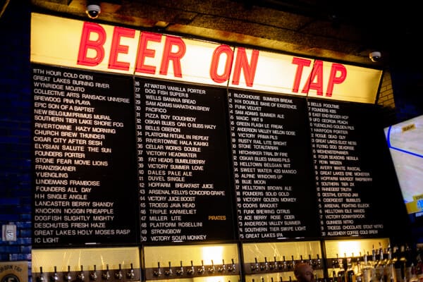 a beer on tap menu from Urban Tap in Pittsburgh, PA