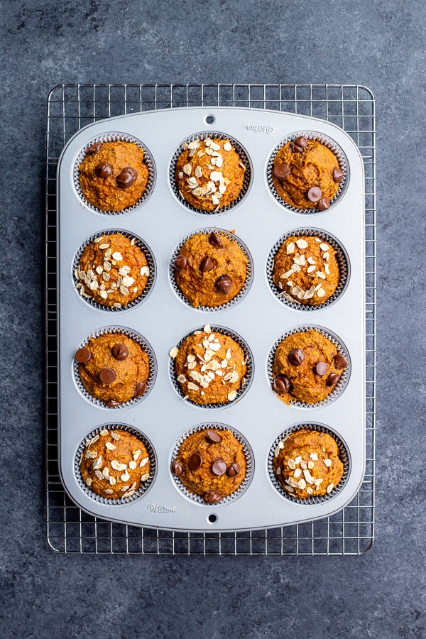 Vegan Blender Pumpkin Muffins in a muffin tin