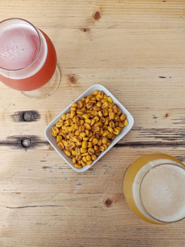 Beers and corn nuts from By The River Brew Co in Newcastle, UK