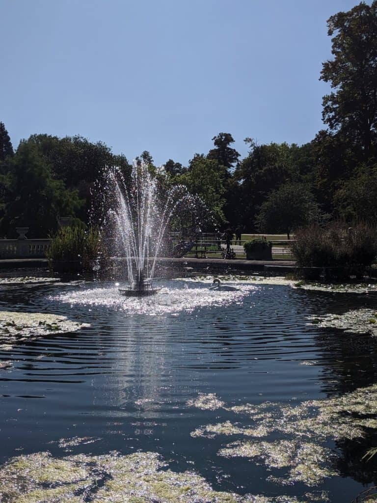 A pond with a fountain in Hyde Park in London, England