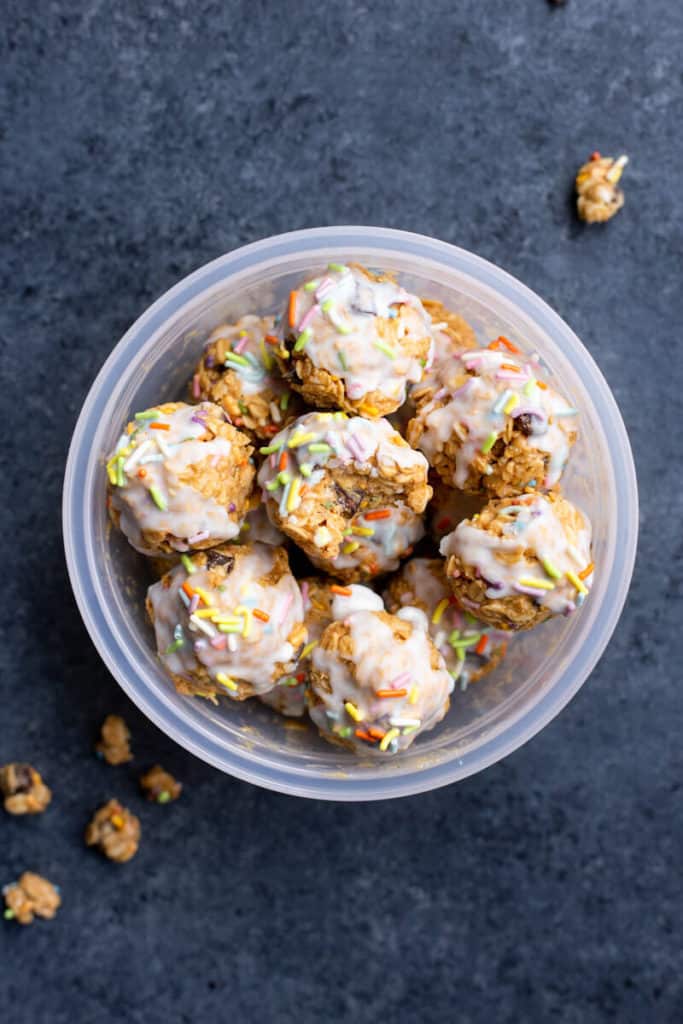 a bowl of funfetti no-bake cookies