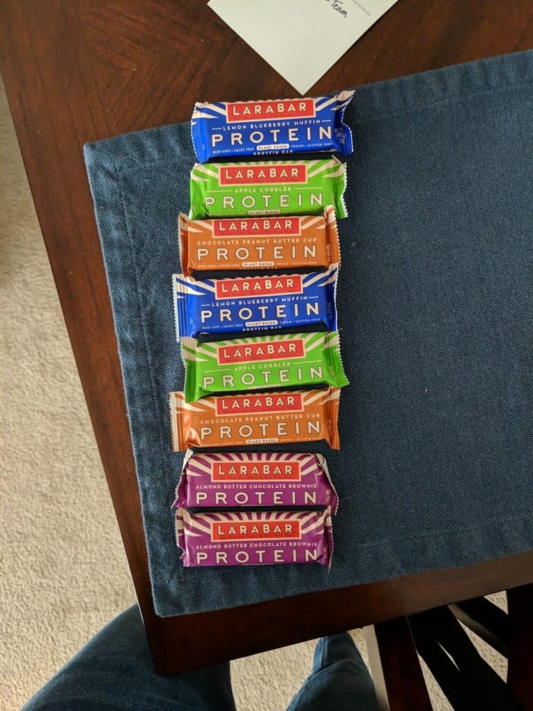 A row of Larabar Protein bars in different flavors
