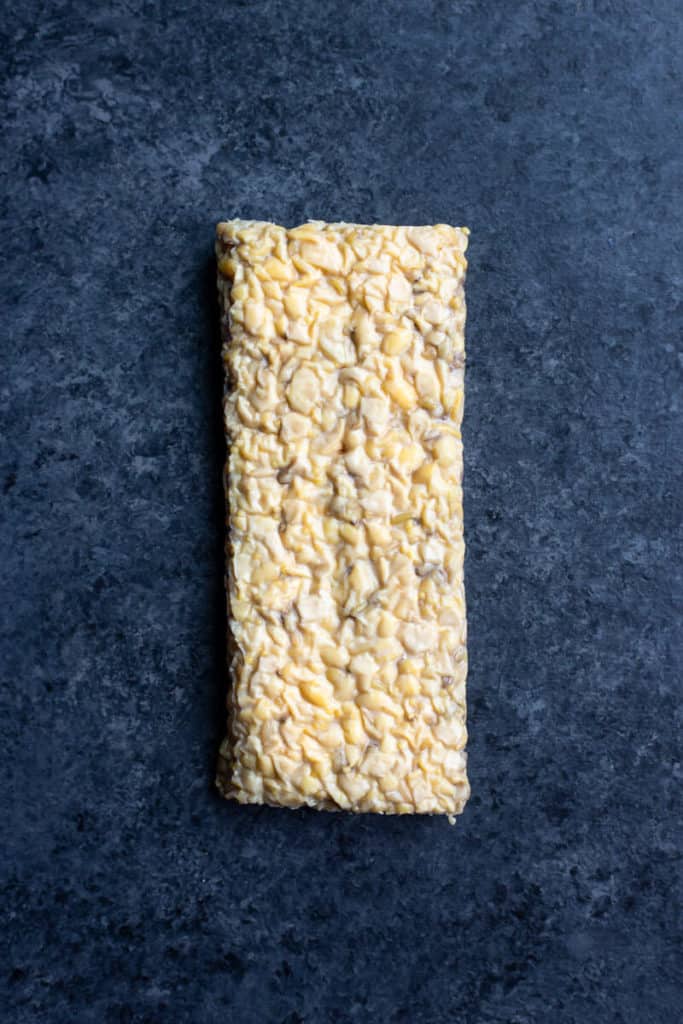 A block of Trader Joe's tempeh out of the package