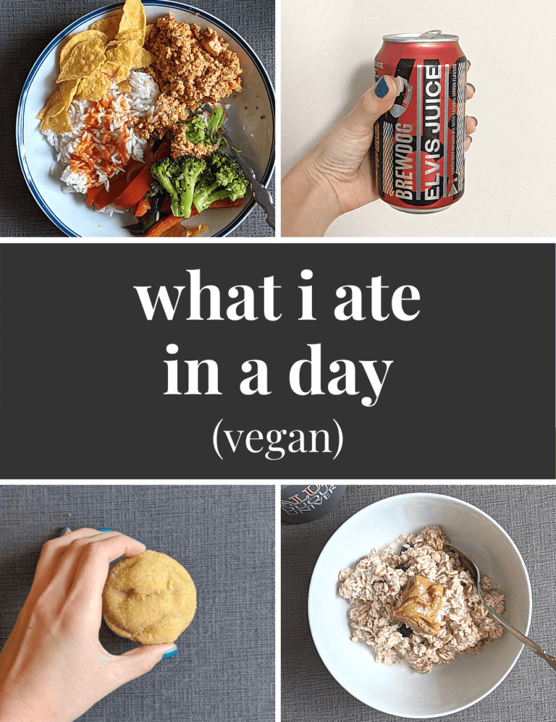 collage of vegan meals and the title of this article, 'What I Ate in a Day (vegan)'